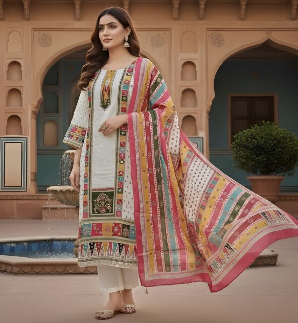 WHITE PRINTED 3 PIECE SUIT